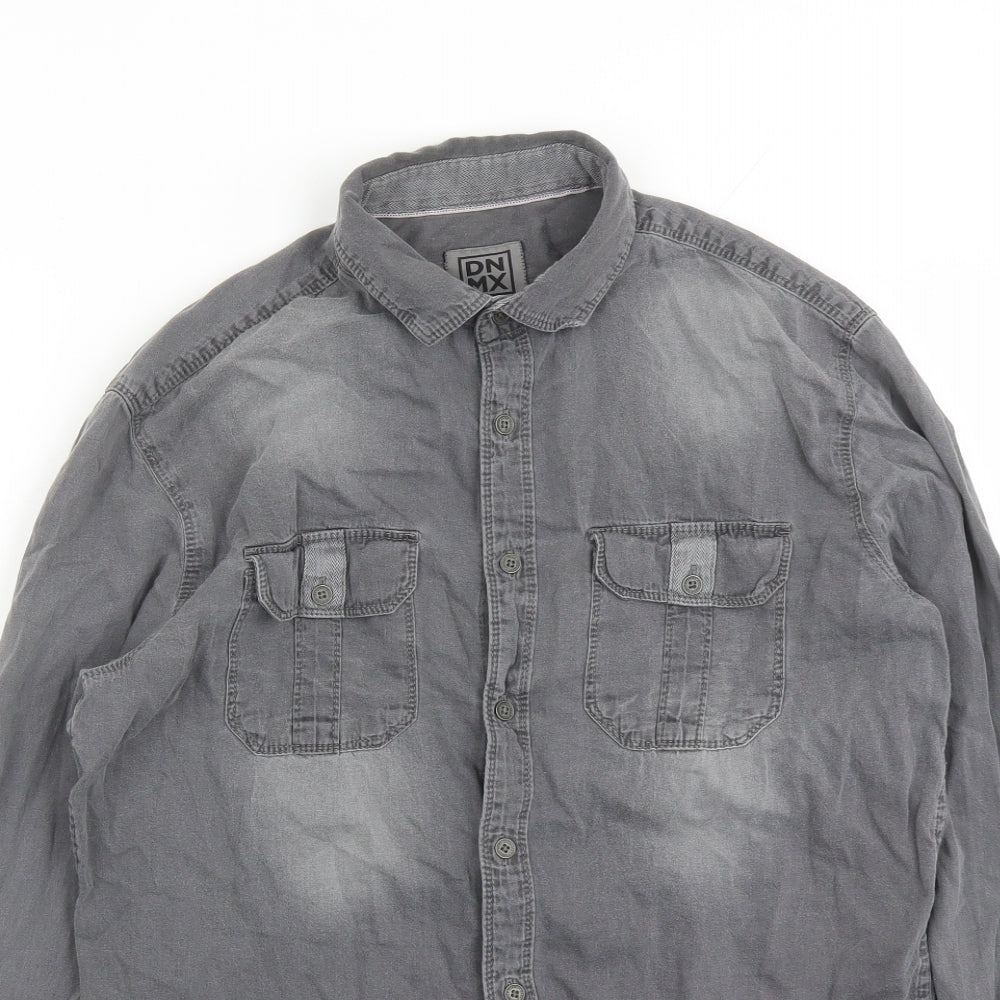 DNMX Mens Grey Cotton Button-Up Size S Collared Button