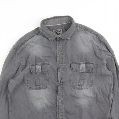 DNMX Mens Grey Cotton Button-Up Size S Collared Button