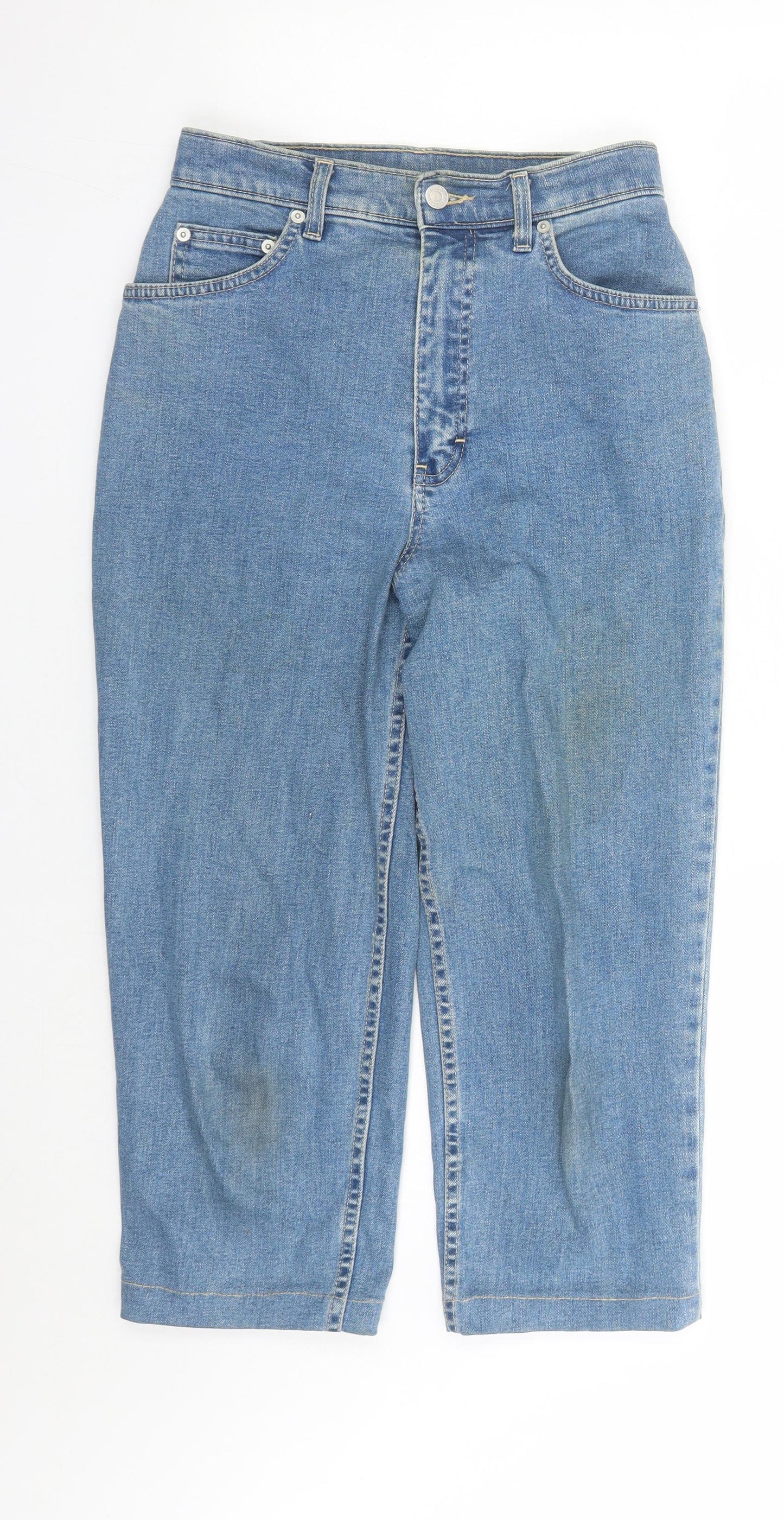 St Michael Womens Blue Cotton Cropped Jeans Size 8 L20 in Regular Zip - Vintage