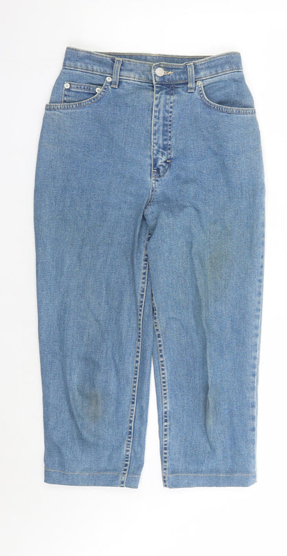 St Michael Womens Blue Cotton Cropped Jeans Size 8 L20 in Regular Zip - Vintage