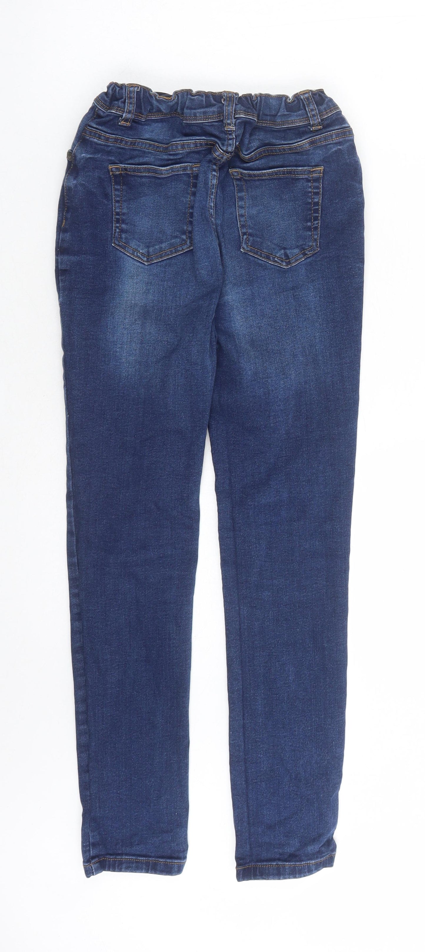 Denim & Co. Girls Blue Cotton Skinny Jeans Size 12-13 Years L25 in Regular Zip - Elasticated Waist