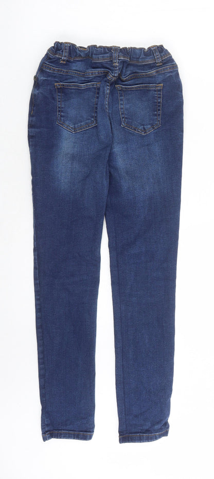 Denim & Co. Girls Blue Cotton Skinny Jeans Size 12-13 Years L25 in Regular Zip - Elasticated Waist