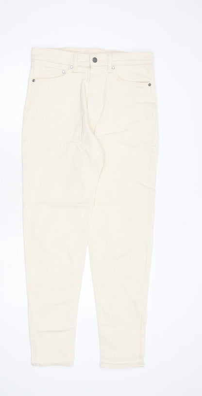 Marks and Spencer Mens Ivory Cotton Tapered Jeans Size 30 in L33 in Regular Zip