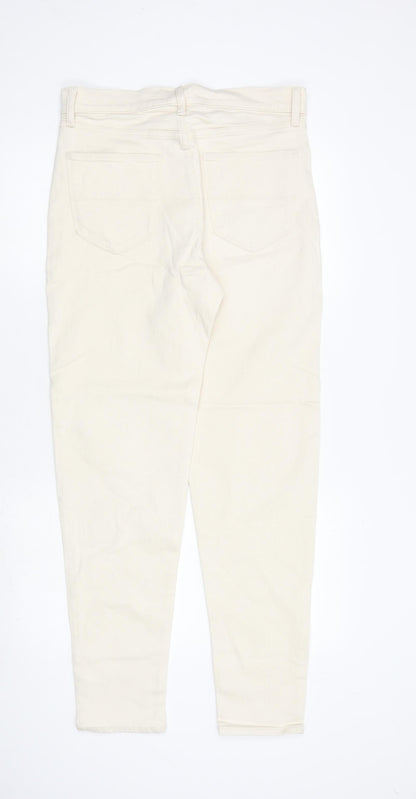Marks and Spencer Mens Ivory Cotton Tapered Jeans Size 30 in L33 in Regular Zip