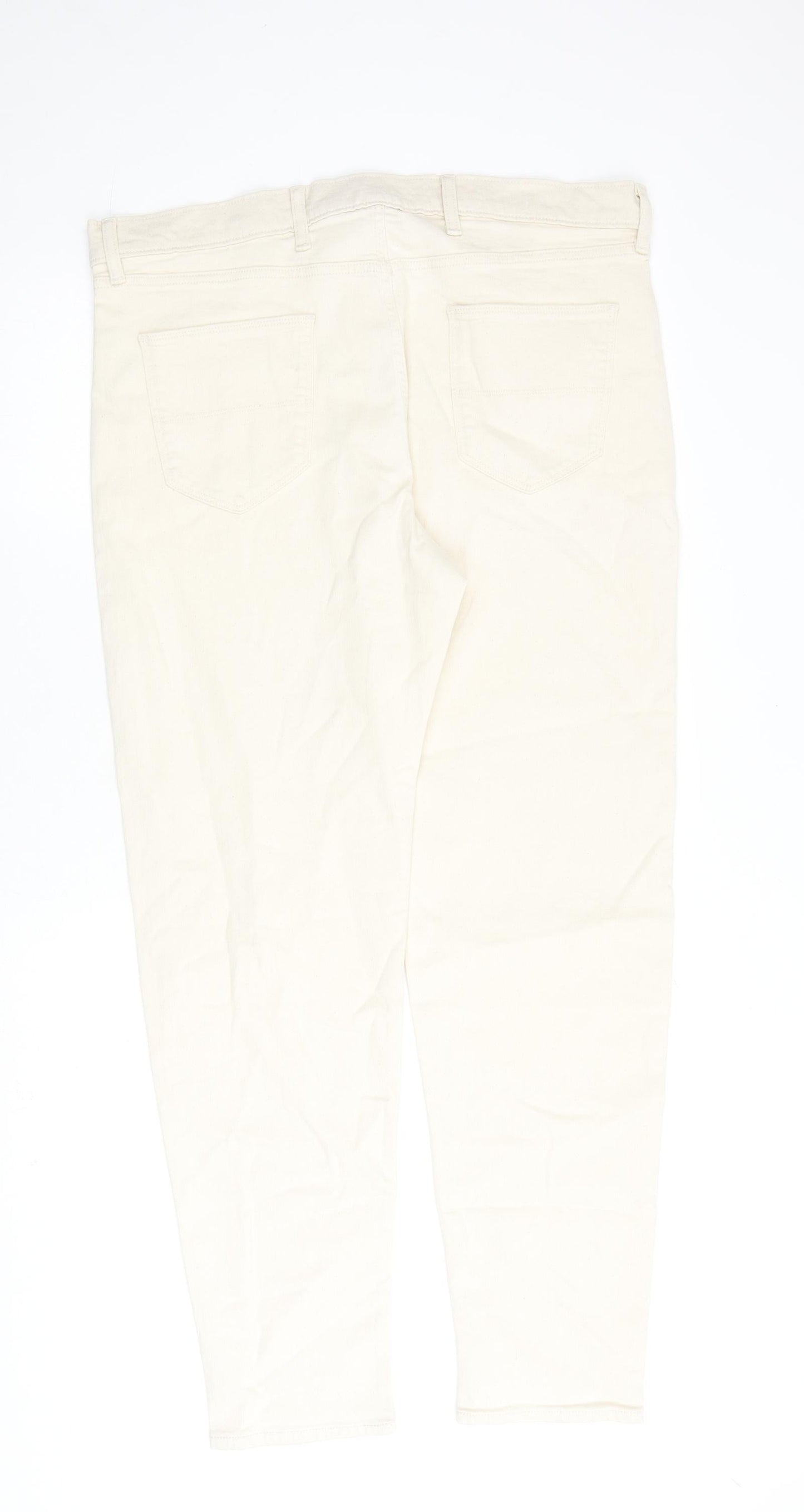 Marks and Spencer Mens Ivory Cotton Tapered Jeans Size 38 in L33 in Regular Zip