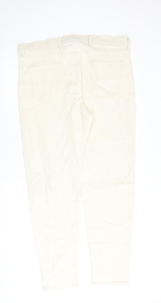 Marks and Spencer Mens Ivory Cotton Tapered Jeans Size 38 in L33 in Regular Zip