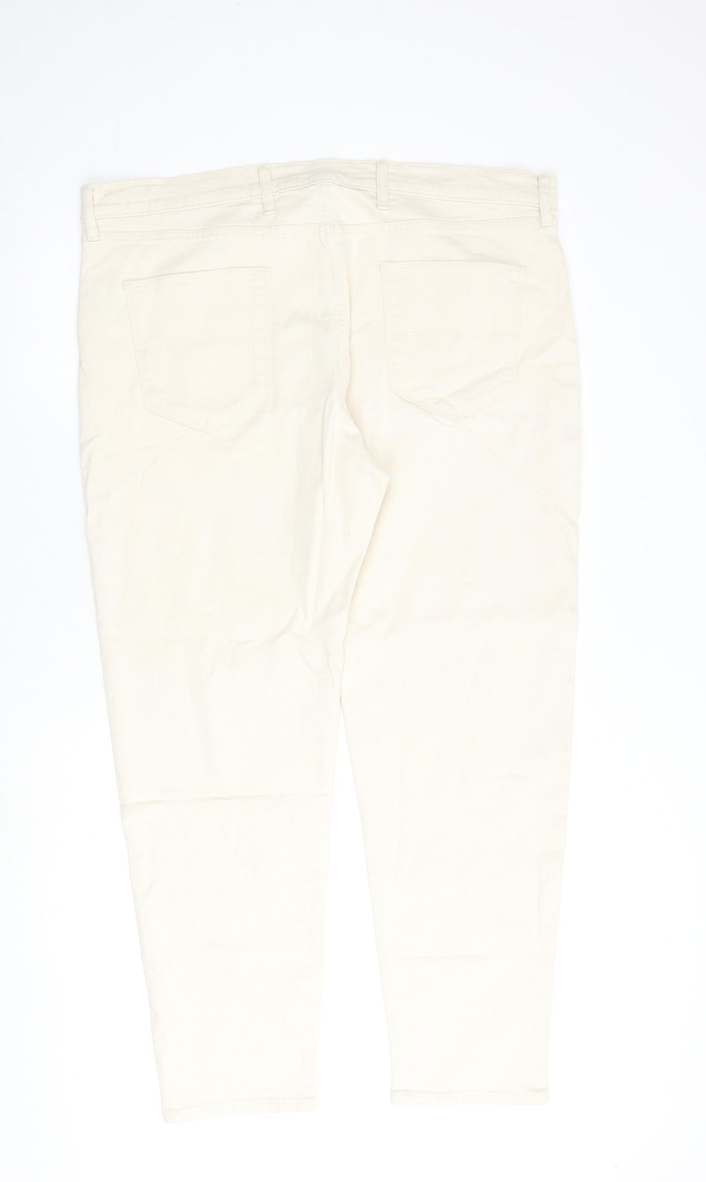 Marks and Spencer Mens Ivory Cotton Tapered Jeans Size 40 in L31 in Regular Zip
