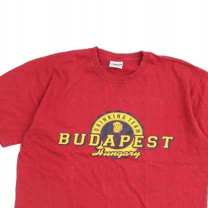 Budapest Mens Red Polyester T-Shirt Size S Round Neck