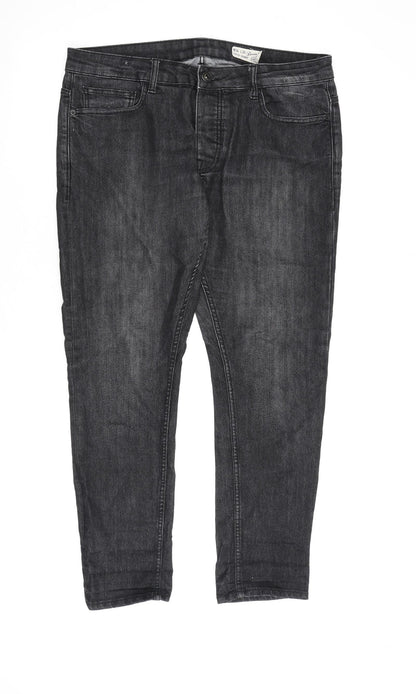 Denim & Co. Mens Grey Cotton Skinny Jeans Size 36 in L30 in Extra-Slim Zip