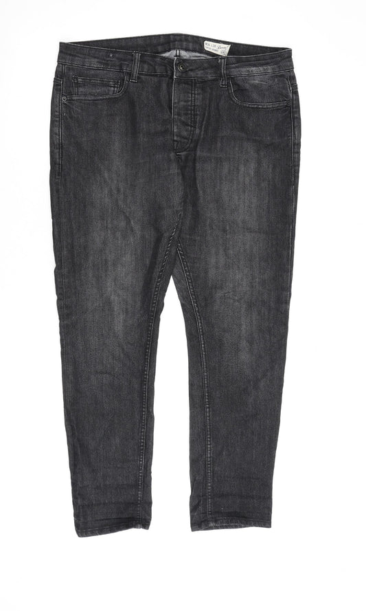 Denim & Co. Mens Grey Cotton Skinny Jeans Size 36 in L30 in Extra-Slim Zip