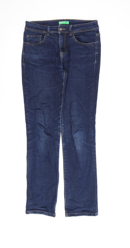 United Colors of Benetton Womens Blue Cotton Straight Jeans Size 29 in L29 in Regular Zip