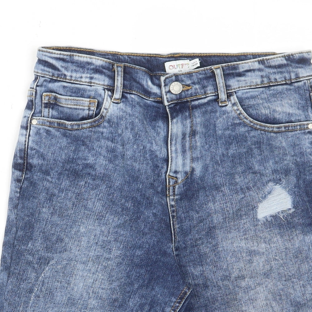 Outfit Boys Blue Cotton Bermuda Shorts Size 12 Years L9 in Regular Zip - Distressed, Pockets, Belt Loops