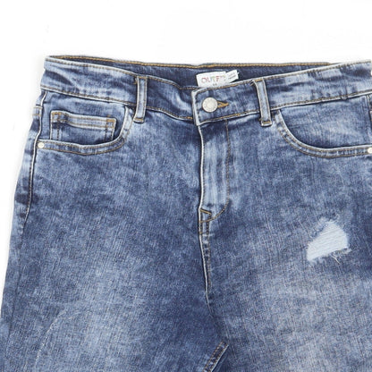 Outfit Boys Blue Cotton Bermuda Shorts Size 12 Years L9 in Regular Zip - Distressed, Pockets, Belt Loops