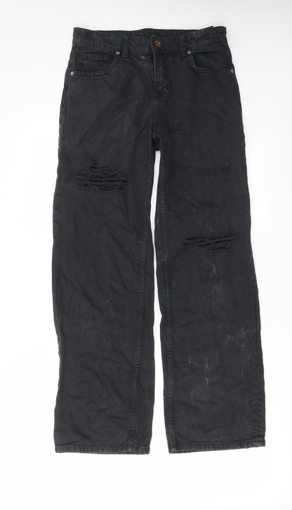 Womens UK Size 6 H&M Regular Fit Wide-Leg Grey Jeans
