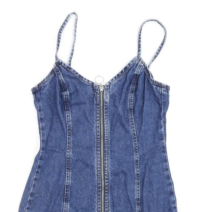 Topshop Womens Blue 100% Silk A-Line Size 6 Scoop Neck Zip