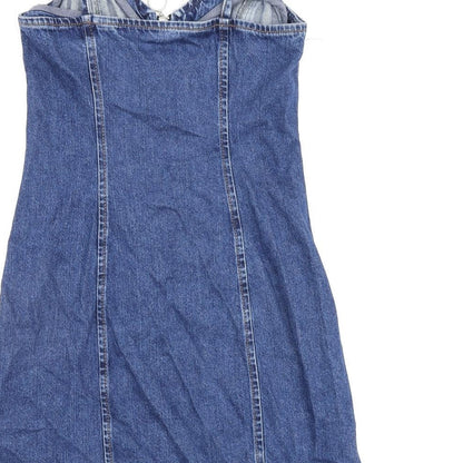 Topshop Womens Blue 100% Silk A-Line Size 6 Scoop Neck Zip