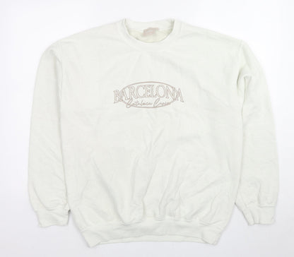 Girl Knows All Womens White Cotton Pullover Sweatshirt Size S Pullover - Barcelona