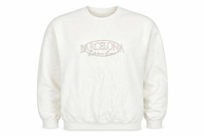 Girl Knows All Womens White Cotton Pullover Sweatshirt Size S Pullover - Barcelona