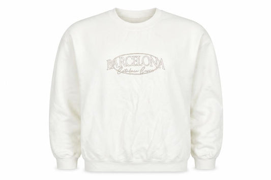 Girl Knows All Womens White Cotton Pullover Sweatshirt Size S Pullover - Barcelona