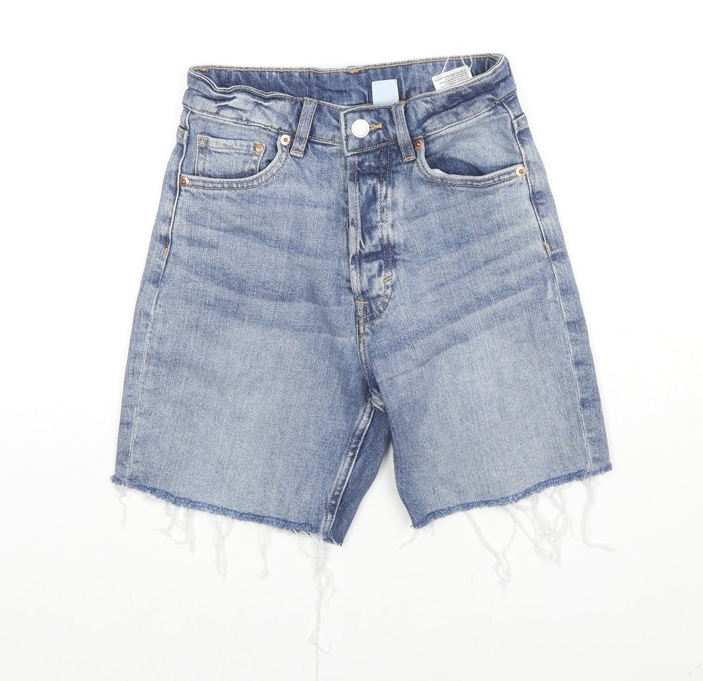 H&M Womens Blue Cotton Bermuda Shorts Size 6 L6 in Regular Zip - Raw Hems