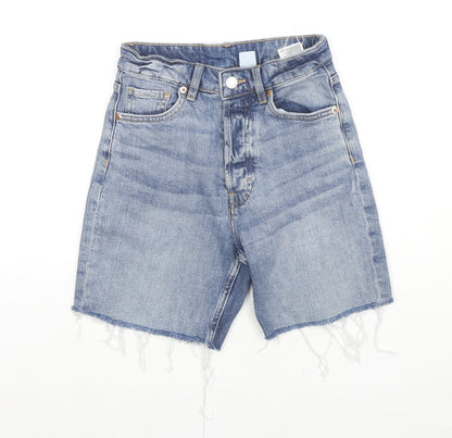 H&M Womens Blue Cotton Bermuda Shorts Size 6 L6 in Regular Zip - Raw Hems