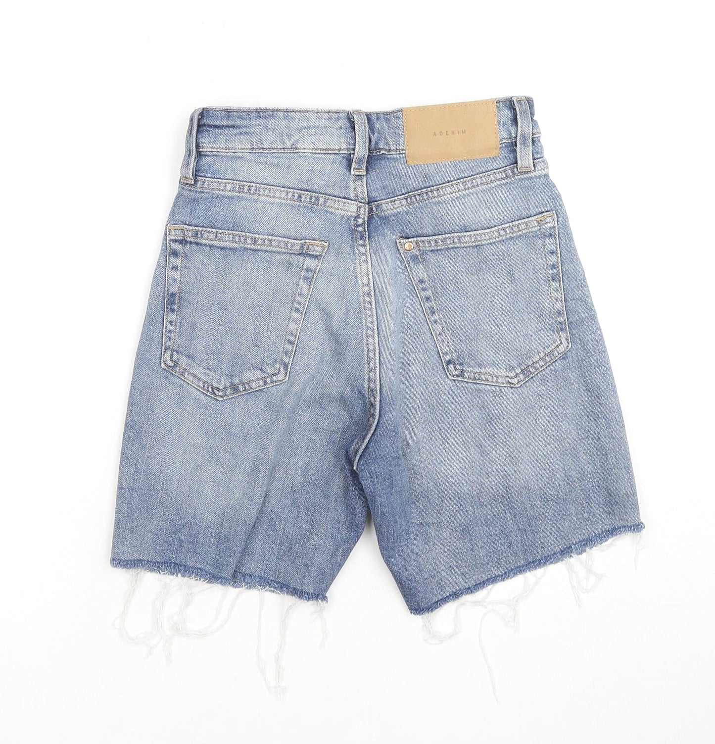 H&M Womens Blue Cotton Bermuda Shorts Size 6 L6 in Regular Zip - Raw Hems