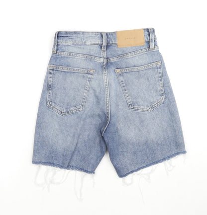 H&M Womens Blue Cotton Bermuda Shorts Size 6 L6 in Regular Zip - Raw Hems