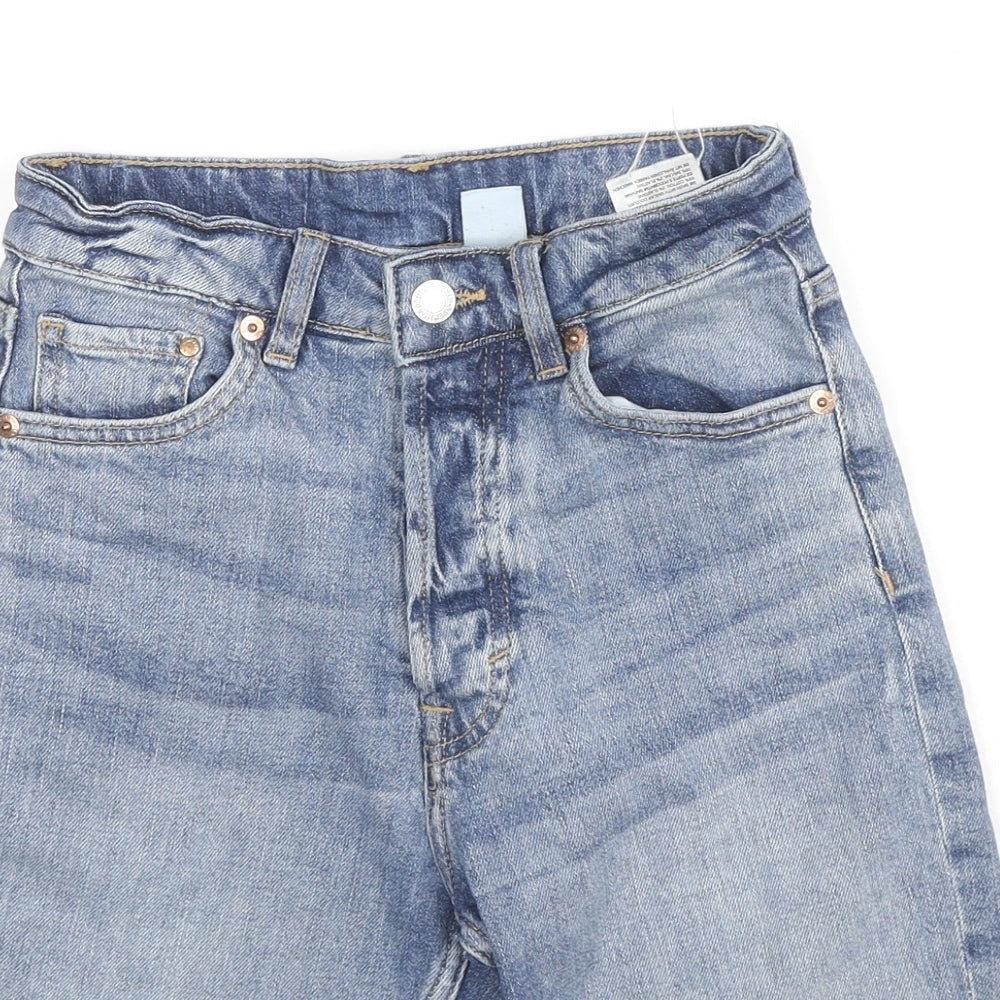 H&M Womens Blue Cotton Bermuda Shorts Size 6 L6 in Regular Zip - Raw Hems