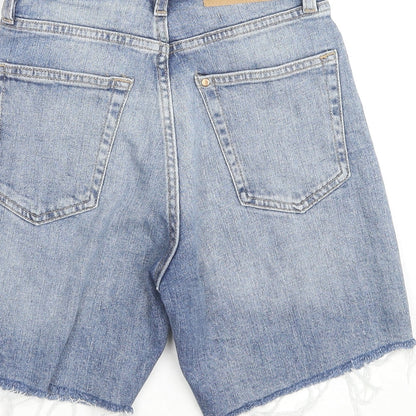 H&M Womens Blue Cotton Bermuda Shorts Size 6 L6 in Regular Zip - Raw Hems