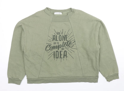 Haco Dal Womens Green Cotton Pullover Sweatshirt Size 12 Pullover - Use It Alone Or To Complete An Idea, Cropped