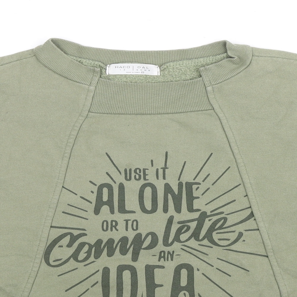 Haco Dal Womens Green Cotton Pullover Sweatshirt Size 12 Pullover - Use It Alone Or To Complete An Idea, Cropped