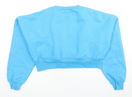 Boohoo Womens Blue Cotton Pullover Sweatshirt Size S Pullover