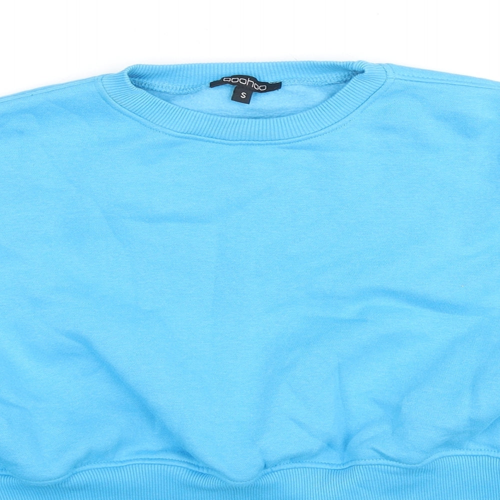 Boohoo Womens Blue Cotton Pullover Sweatshirt Size S Pullover