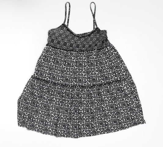 Topshop Womens Black Geometric Polyester A-Line Size 10 Scoop Neck Pullover - Smocked