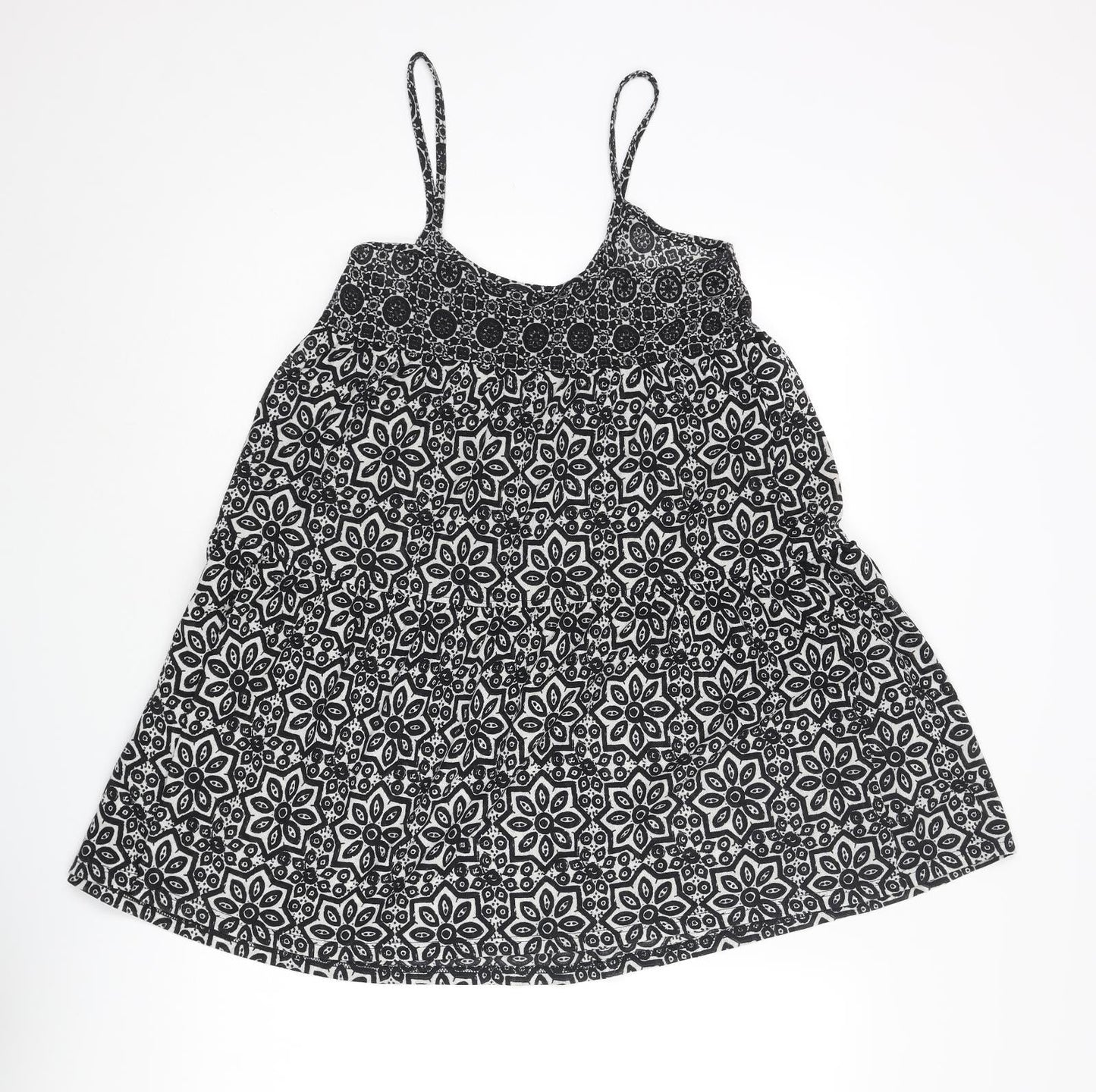 Topshop Womens Black Geometric Polyester A-Line Size 10 Scoop Neck Pullover - Smocked