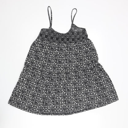 Topshop Womens Black Geometric Polyester A-Line Size 10 Scoop Neck Pullover - Smocked