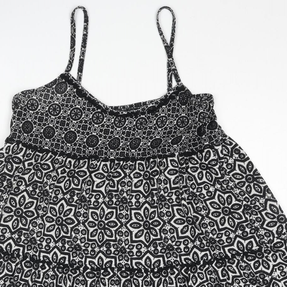 Topshop Womens Black Geometric Polyester A-Line Size 10 Scoop Neck Pullover - Smocked