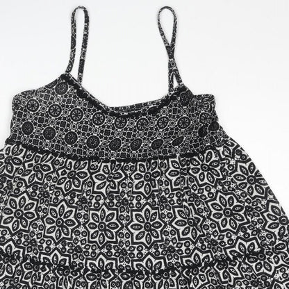 Topshop Womens Black Geometric Polyester A-Line Size 10 Scoop Neck Pullover - Smocked