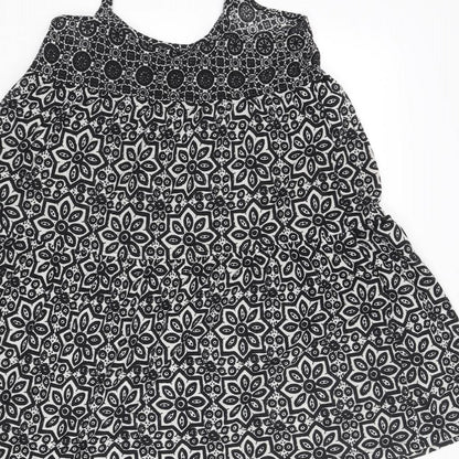 Topshop Womens Black Geometric Polyester A-Line Size 10 Scoop Neck Pullover - Smocked