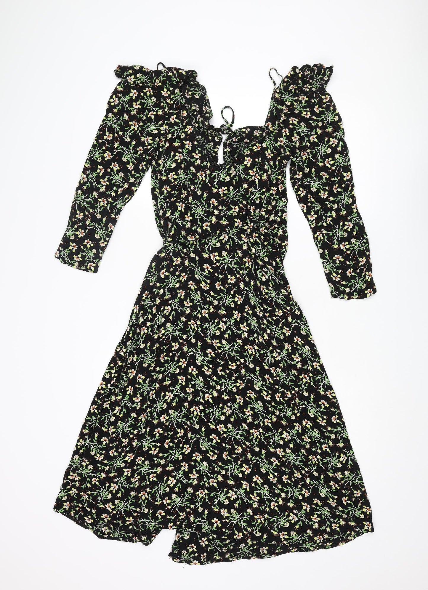 Topshop Womens Multicoloured Floral Viscose Wrap Dress Size 10 V-Neck Tie - Frill
