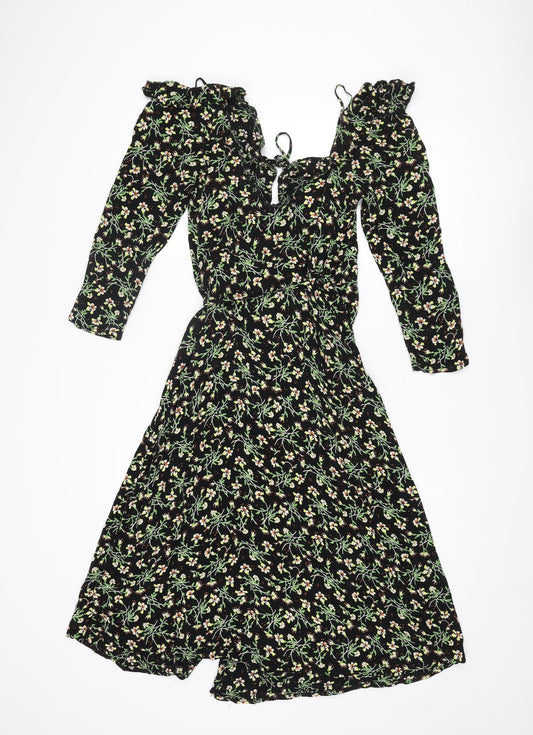 Topshop Womens Multicoloured Floral Viscose Wrap Dress Size 10 V-Neck Tie - Frill