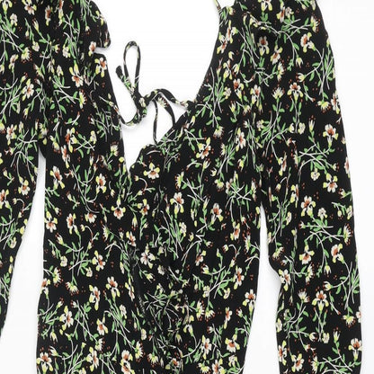Topshop Womens Multicoloured Floral Viscose Wrap Dress Size 10 V-Neck Tie - Frill