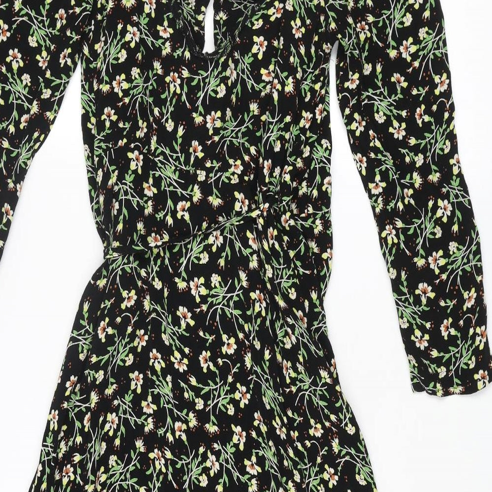 Topshop Womens Multicoloured Floral Viscose Wrap Dress Size 10 V-Neck Tie - Frill