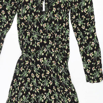 Topshop Womens Multicoloured Floral Viscose Wrap Dress Size 10 V-Neck Tie - Frill