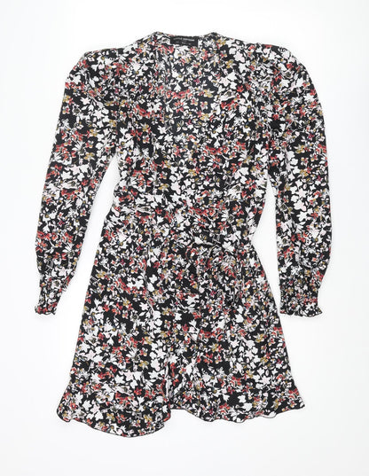 Little Mistress Womens Multicoloured Floral Polyester Wrap Dress Size 6 V-Neck Tie - Frill