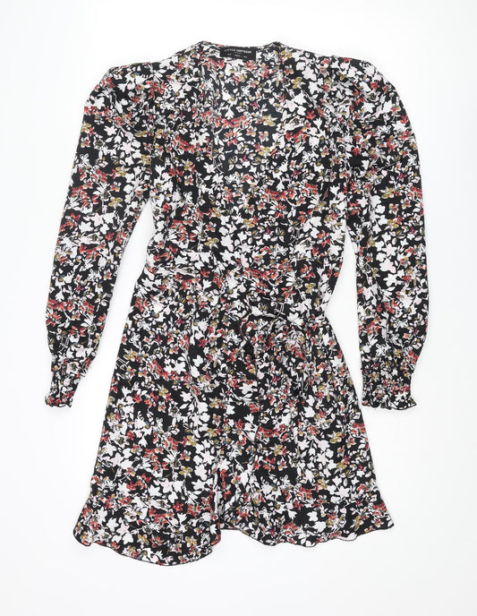 Little Mistress Womens Multicoloured Floral Polyester Wrap Dress Size 6 V-Neck Tie - Frill