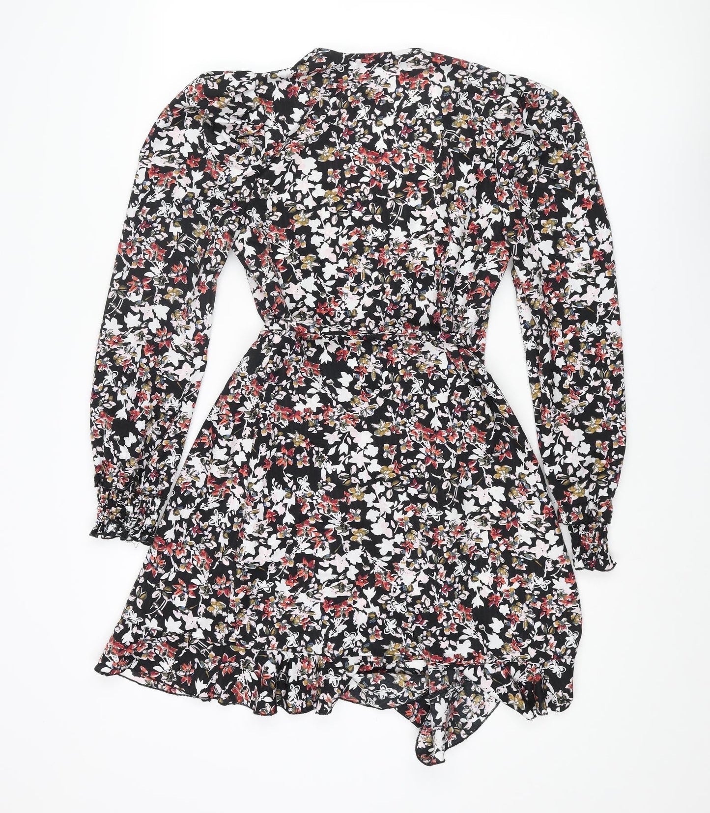 Little Mistress Womens Multicoloured Floral Polyester Wrap Dress Size 6 V-Neck Tie - Frill