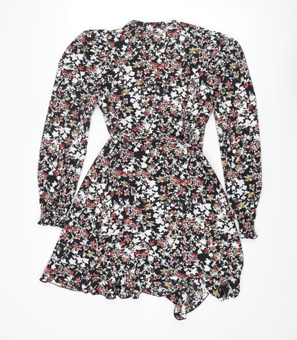 Little Mistress Womens Multicoloured Floral Polyester Wrap Dress Size 6 V-Neck Tie - Frill