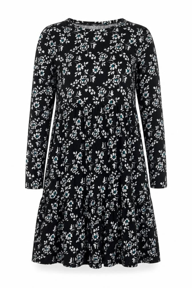 Roman Womens Black Floral Polyester A-Line Size 14 Round Neck Pullover
