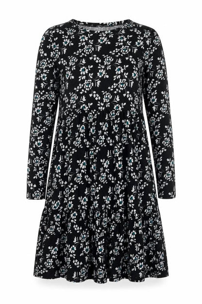 Roman Womens Black Floral Polyester A-Line Size 14 Round Neck Pullover